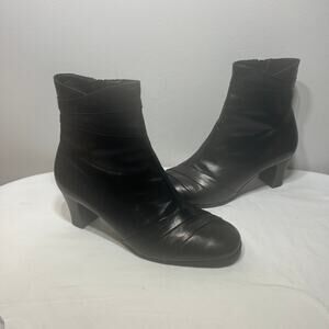 BeautiFeel Boots Ankle Black Zip Leather Heel Lady Dressy Office AntiSlip 39/8.5